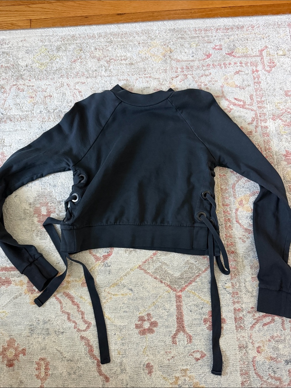 AllSaints Black Lace-Up Cropped Sweatshirt